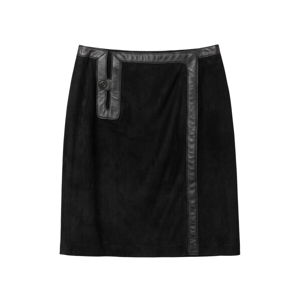 Etcetera Black Vtg Suede Leather Trim Pencil Skirt Minimalist Coquette Size 4
